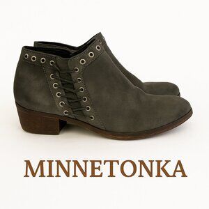 MINNETONKA Brenna Grey Suede Leather Ankle Booties Size 8